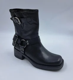 TRONCHETTI BIKER PELLE FIBBIE NERO